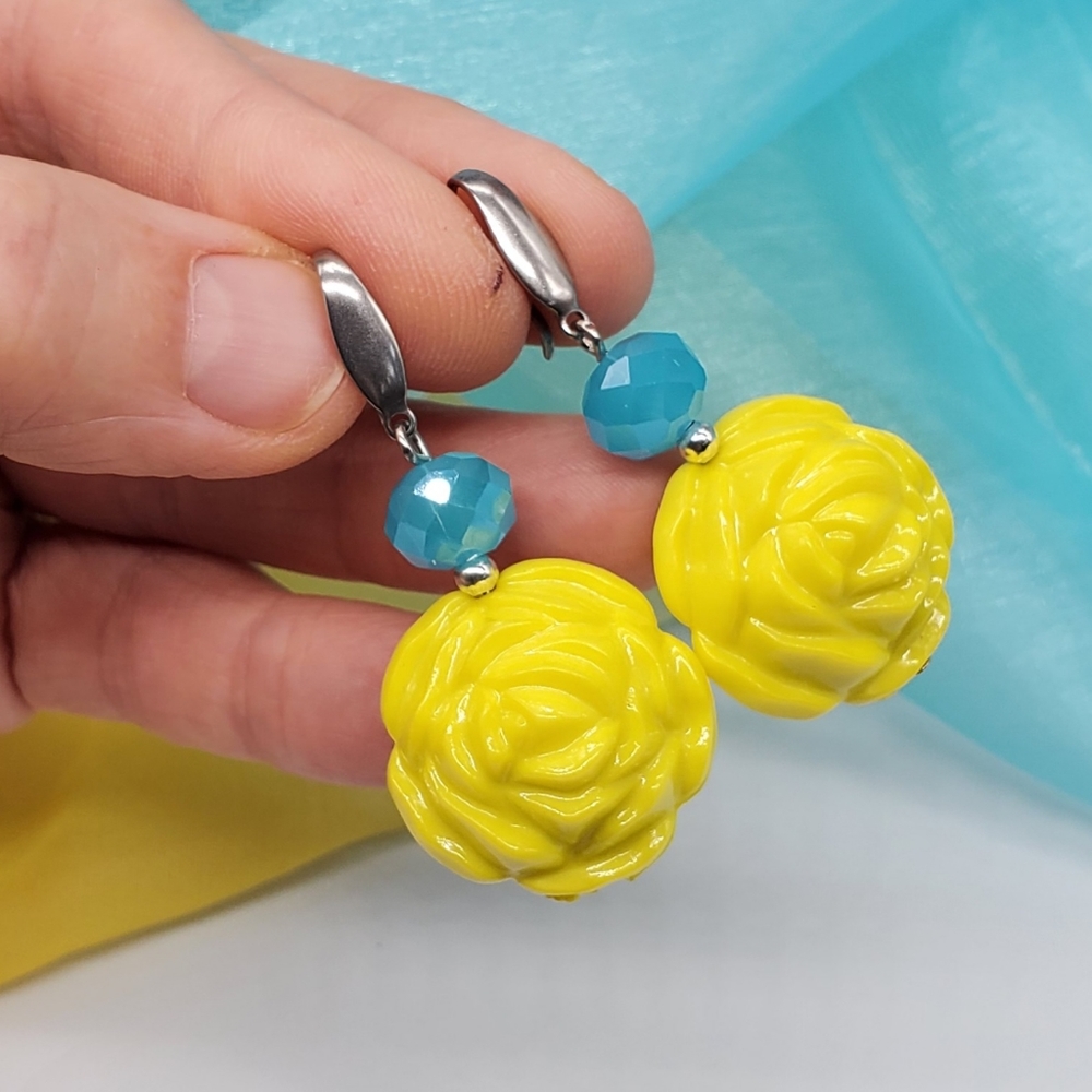 🇺🇦UKRAINIAN NATIONAL FLAG COLORS Silver Earrings - Picture 2 of 6